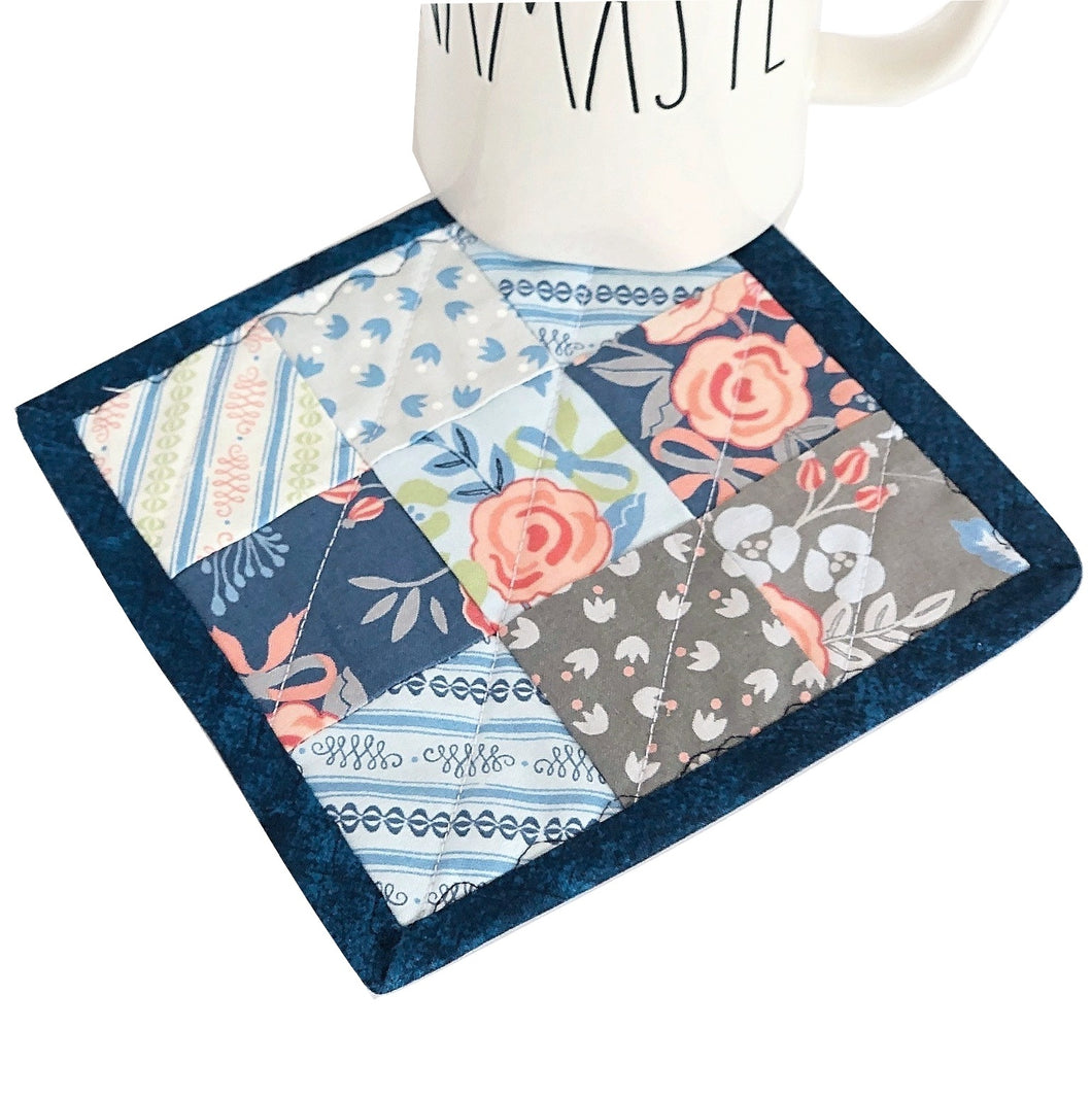 Mug Rug Coaster | Blue Floral - The Crafty Artisans